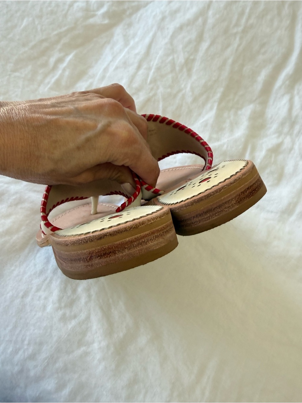 Jack Roger's | Women’s 8 | Ivory Red Leather Lobster Embroidery Thong Sandals - Picture 8 of 8